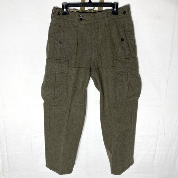 Vintage German Military Army Green Cargo Style Thick Wool Pants 32X27